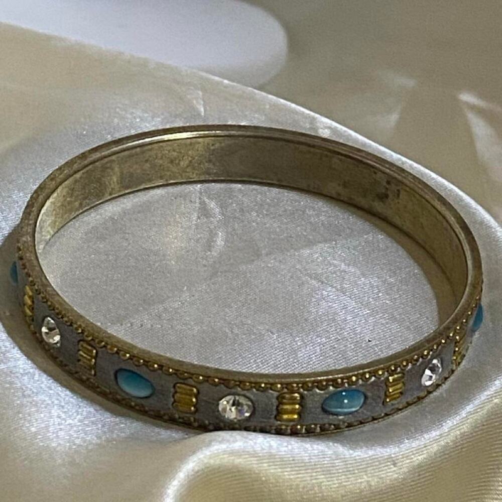 Vintage Egyptian Revival Faux Turquoise Rhinestone Bangle Bracelet